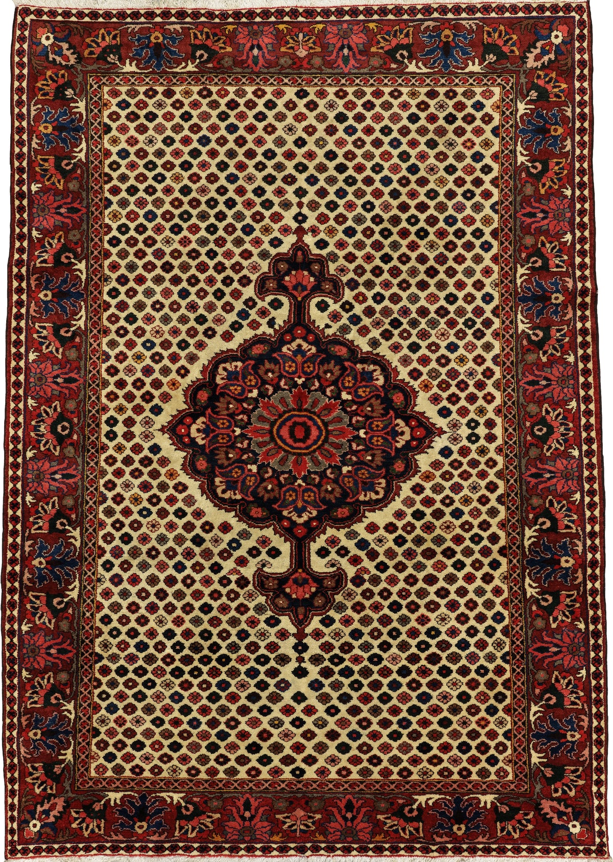 Vintage Bakhtiar Rug Circa 1960 | 7' 1" X 10' 2" | Floral Design | Ivory & Red Colours | Tribal Production