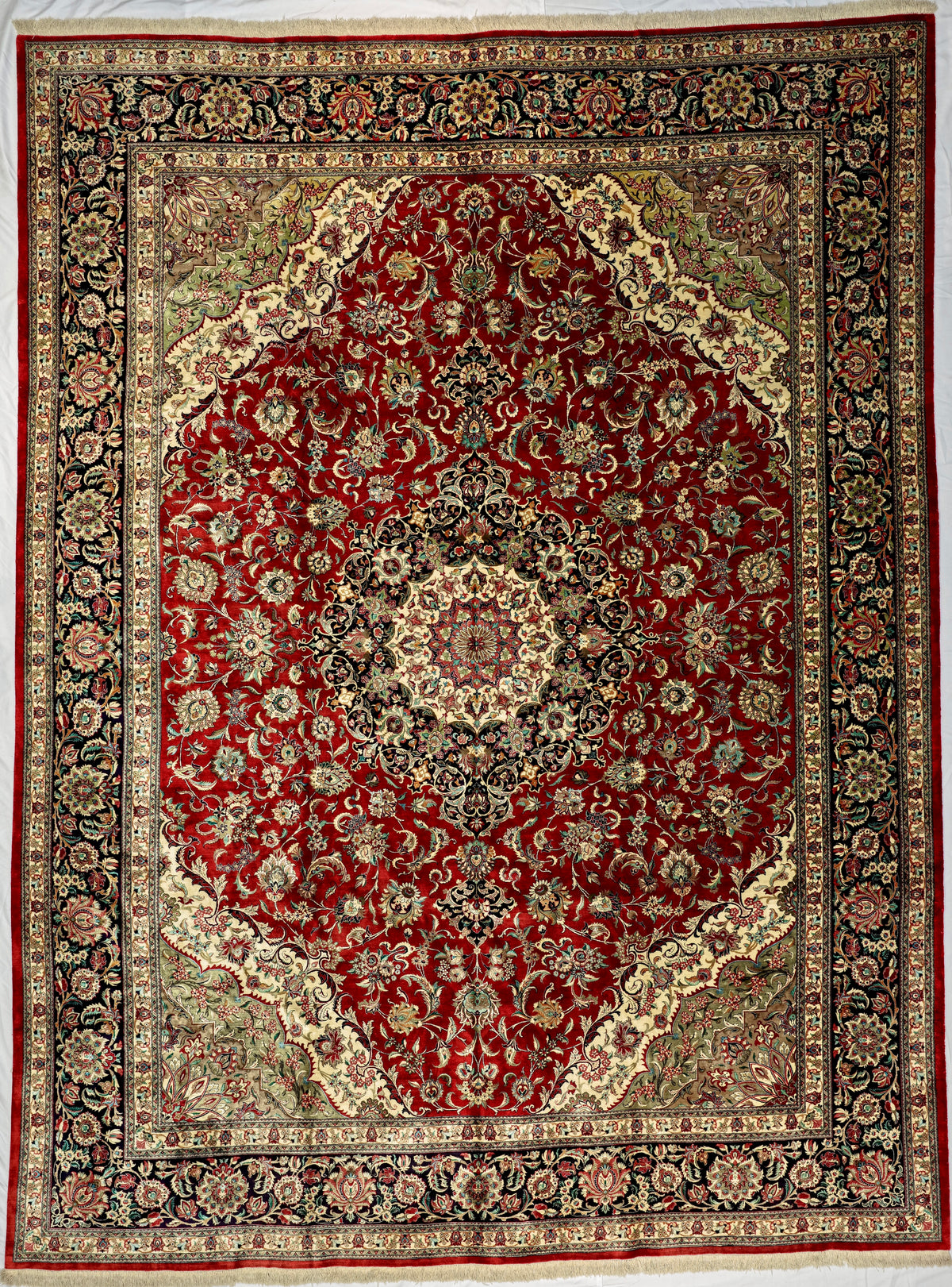 Persian Qom Rug | 9' 9" X 13' 0" | Red & Black Colours | Pure Silk | Extremely Fine | Urban Production