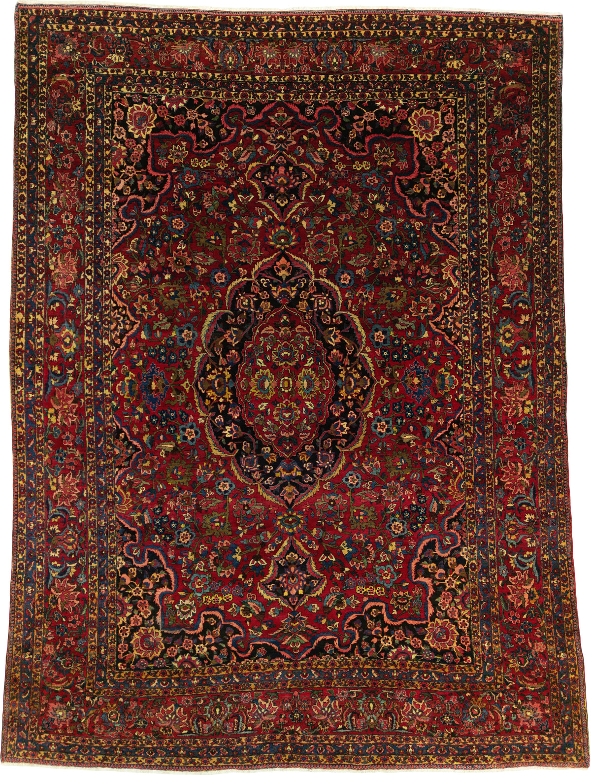 Antique Persian Bakhtiar Rug Circa 1930 | 10' 2" X 13' 9" | Large Size | Red & Black Colours | Urban Production
