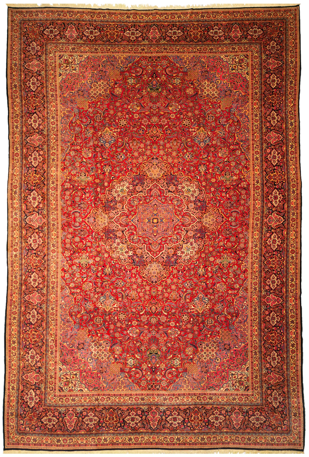 Antique Persian Kashan Rug Circa 1890 | 10' 5" X 15' 5" | Large Size | Intricate | Red & Navy-Blue Colours | Extremely Fine | Urban Production