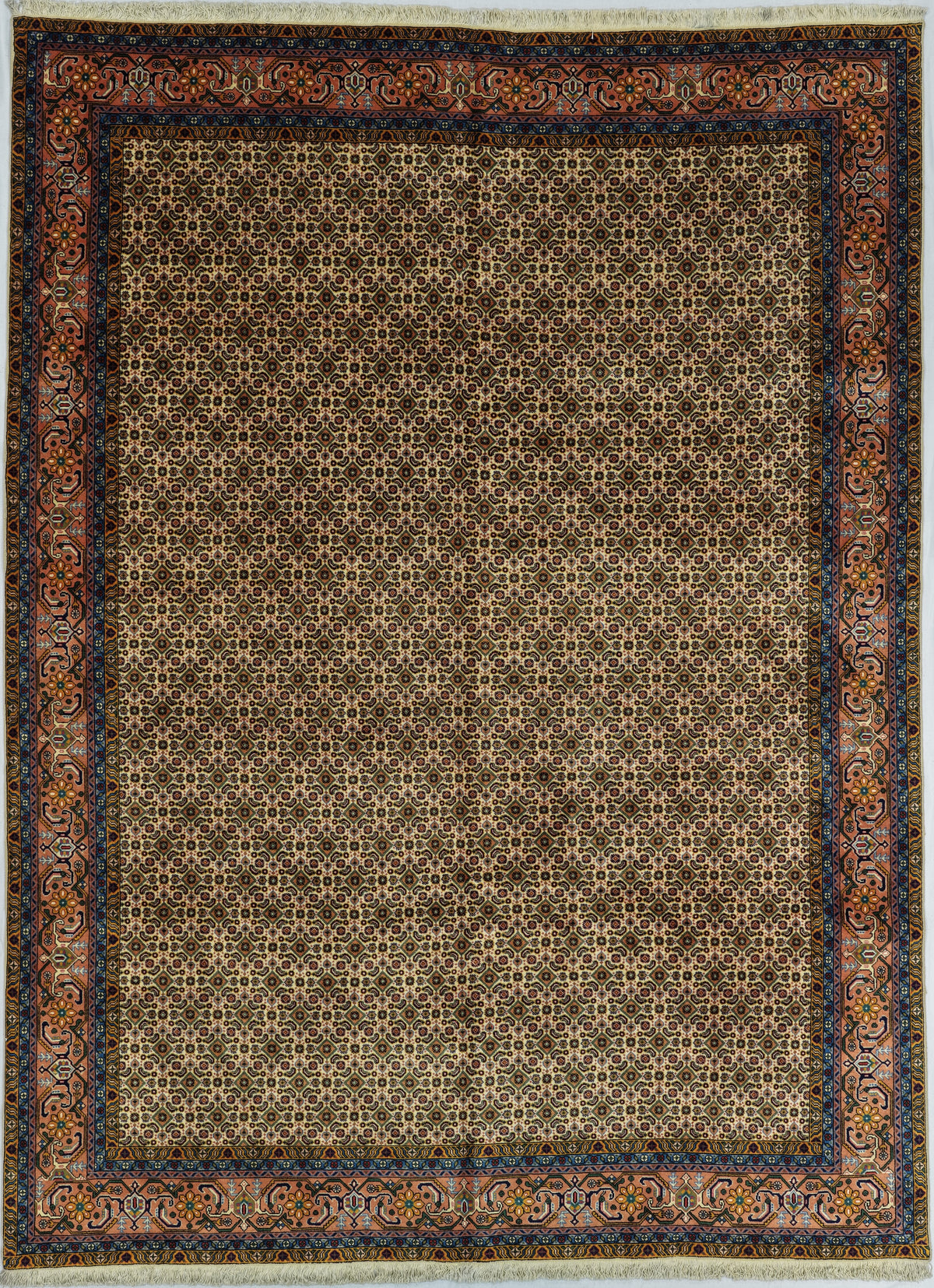 Persian Ardabil Rug | 7' 12" X 11' 4" | Herati Motif | Ivory & Orange Colours | Urban Production