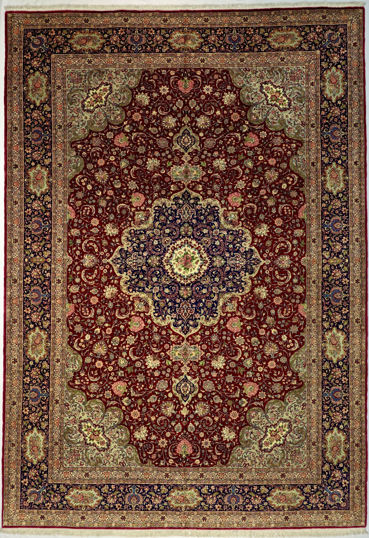 Persian Tabriz Rug | 8' 2" X 11' 8" | Deep Red & Navy-Blue Colours | Extremely Fine | Urban Production
