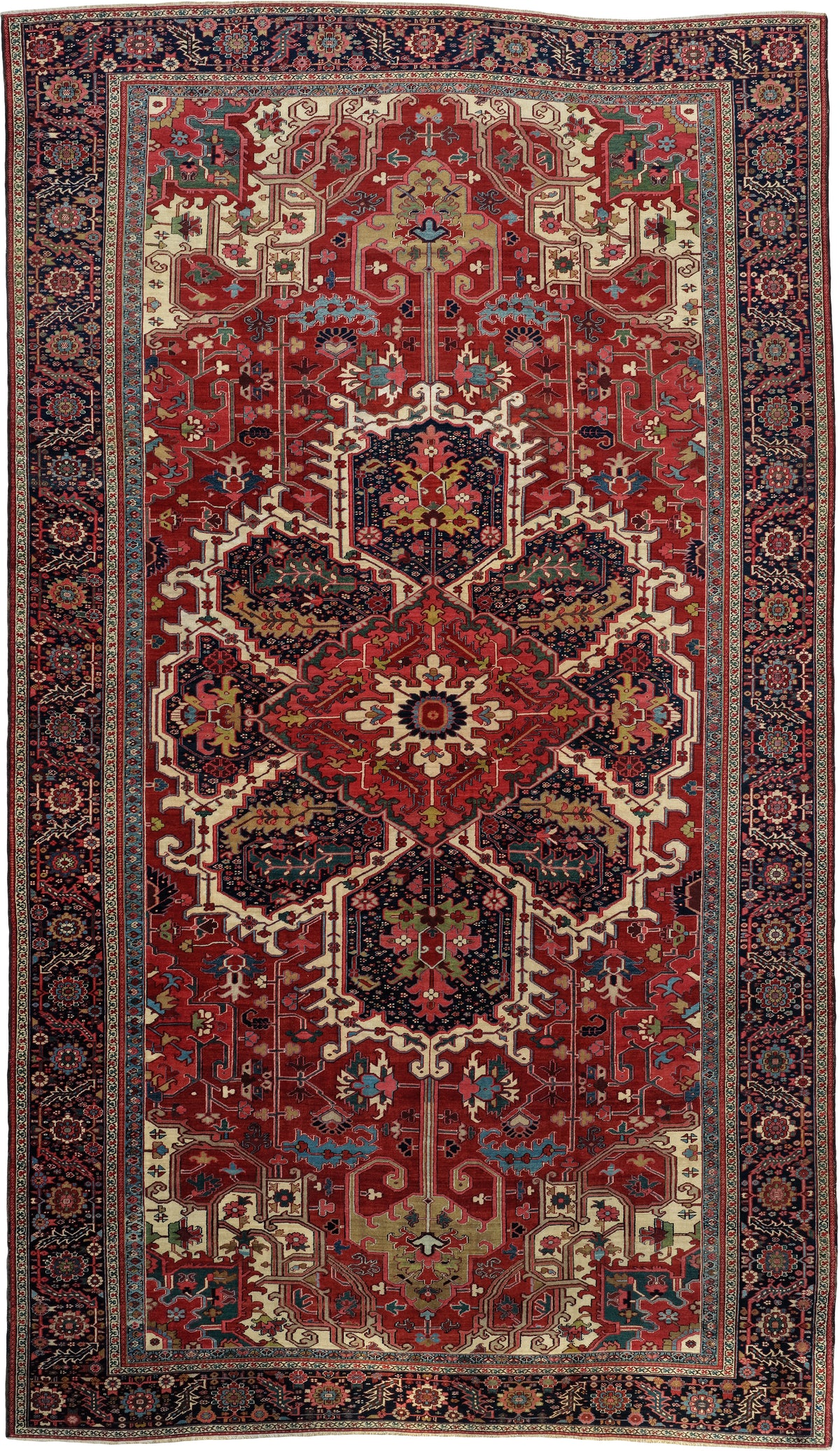 Antique Persian Serapi Heriz Rug Circa 1900 | 10' 11" X 18' 9" | Red Colour | Geometric Design | Tribal Production