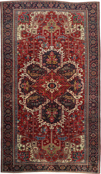 Antique Persian Serapi Heriz Rug Circa 1900 | 10' 11" X 18' 9" | Red Colour | Geometric Design | Tribal Production