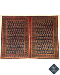 Vintage Persian Kashan Rug Pair Circa 1950 | 4' 5" X 6' 11" each | Blue & Orange Colours | Urban Production