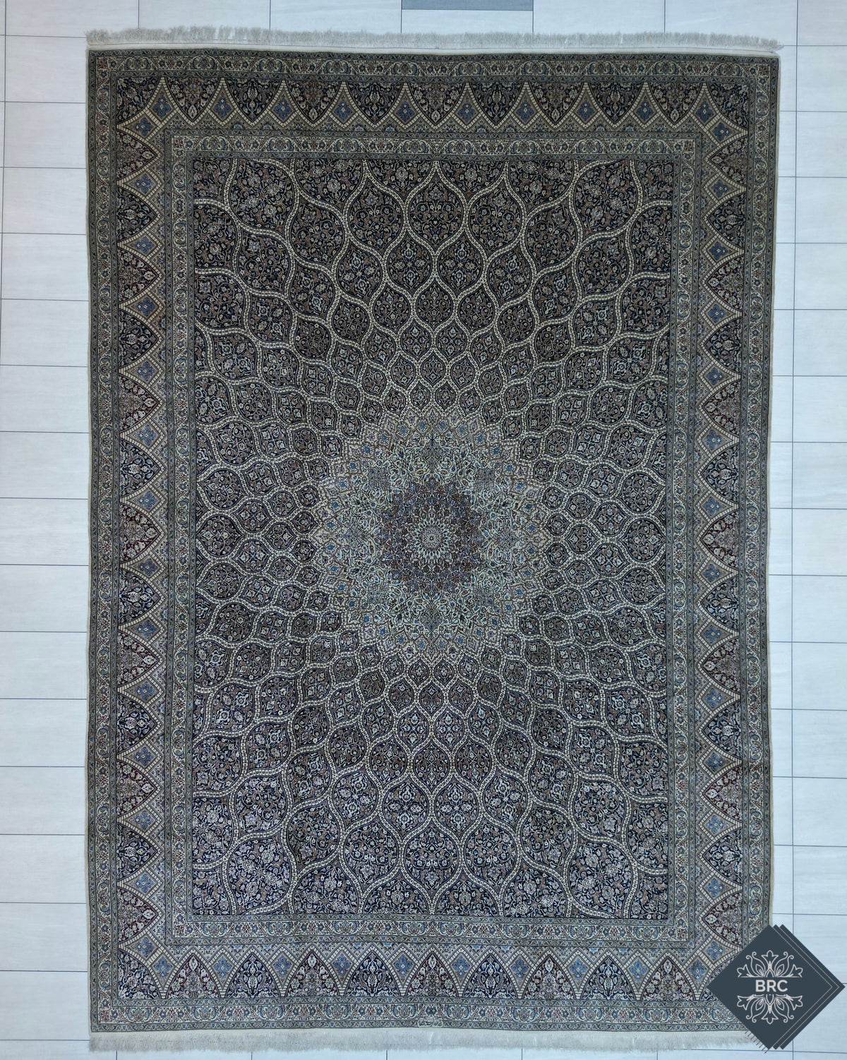 Persian Naeen Rug | 10' 1" X 14' 5" | Gonbad/Dome Design | Blue & White Colours | Wool & Silk | Extremely Fine | Urban Production