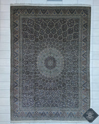 Persian Naeen Rug | 10' 1" X 14' 5" | Gonbad/Dome Design | Blue & White Colours | Wool & Silk | Extremely Fine | Urban Production