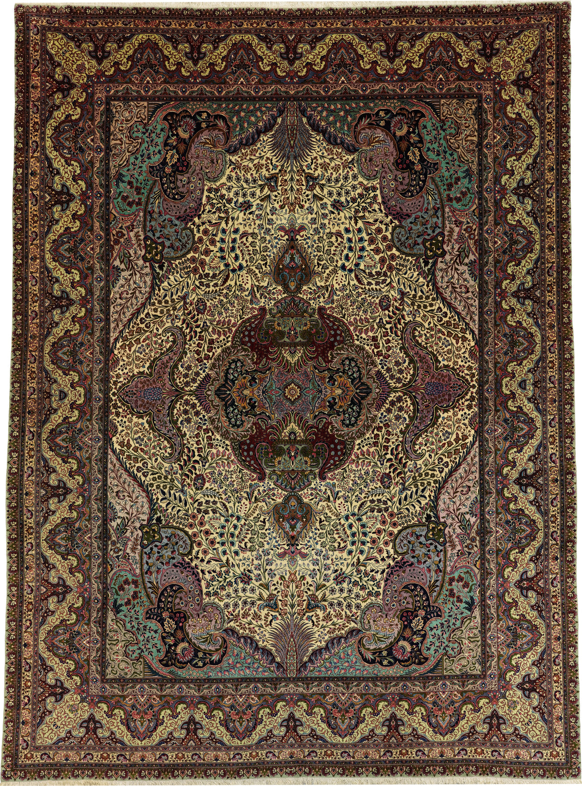 Vintage Persian Tabriz Rug Circa 1960 | 9' 10" X 13' 5" | Light Colours | Floral Medallion Design | Urban Production