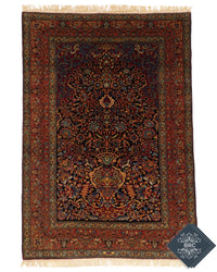 Antique Persian Isfahan Ahmad Rug Circa 1900 | 4' 9" X 6' 9" | Red & Blue Colours | Finely Knotted | Urban Production