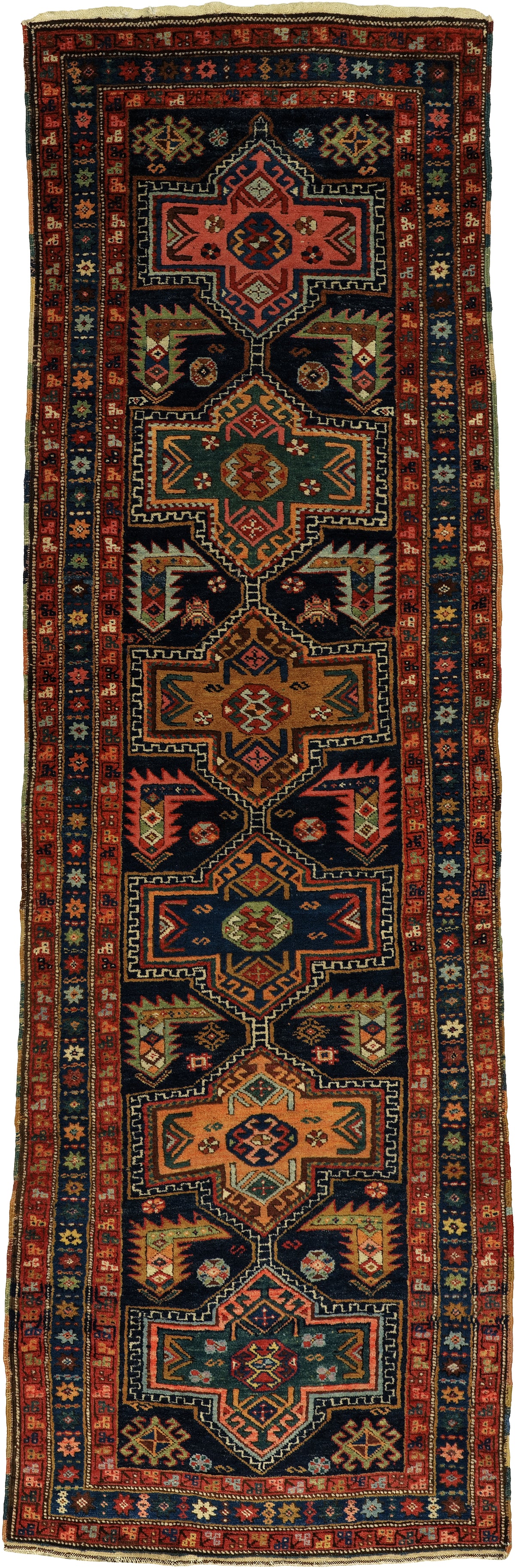 Antique Northwest Persian Runner Circa 1910 | 3' 3" X 10' 6" | Multicolour | Geometric Design | Tribal Production