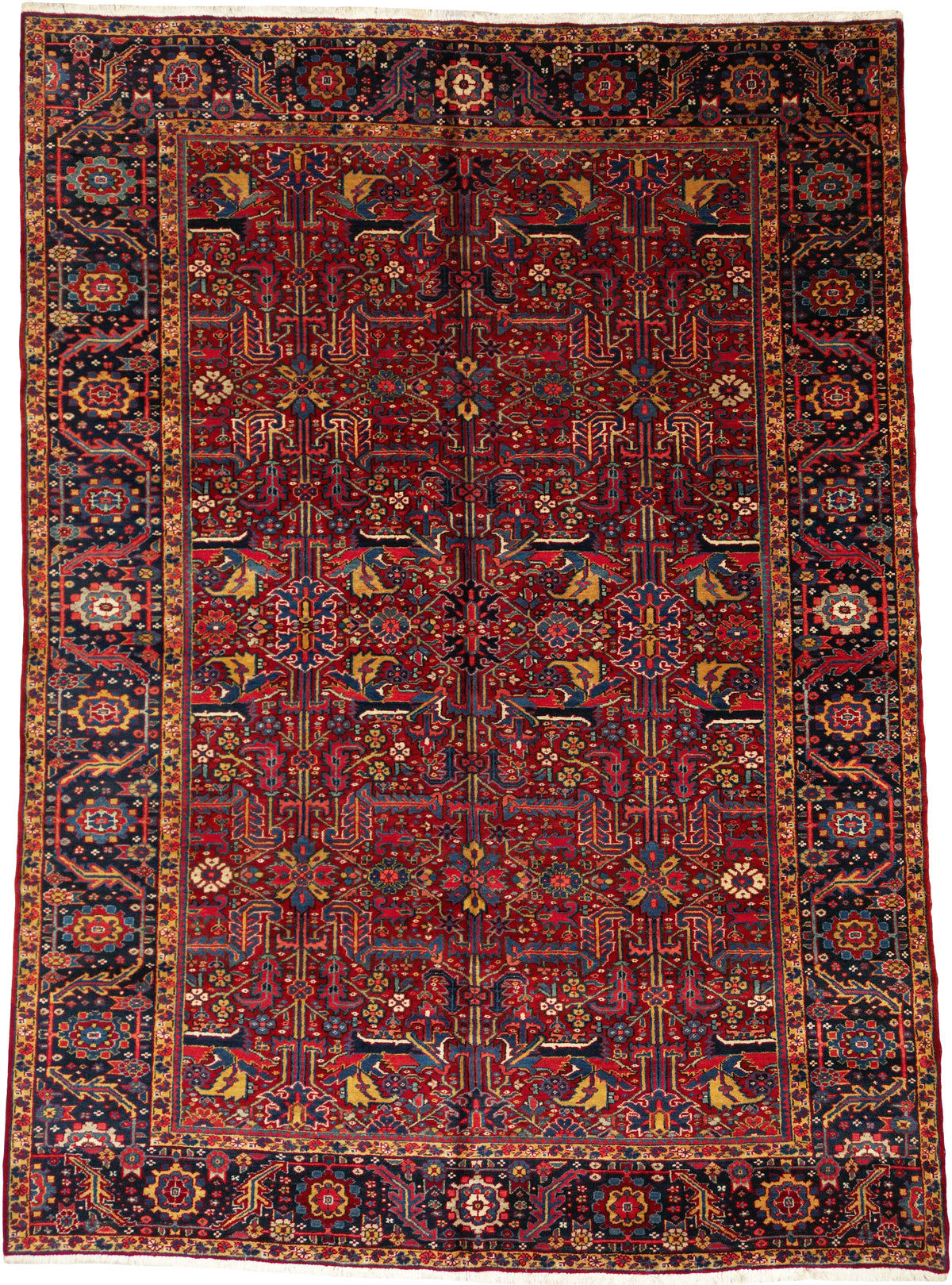 Vintage Persian Heriz Rug Circa 1940 | 8' 0" X 11' 1" | No-Medallion | Red & Black Colours | Tribal Production