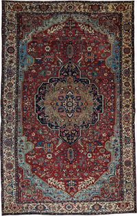 Antique Persian Serapi Heriz Rug Circa 1880 | 14' 5" X 23' | Multicolour Jewel Tones | Geometric Design | Tribal Production
