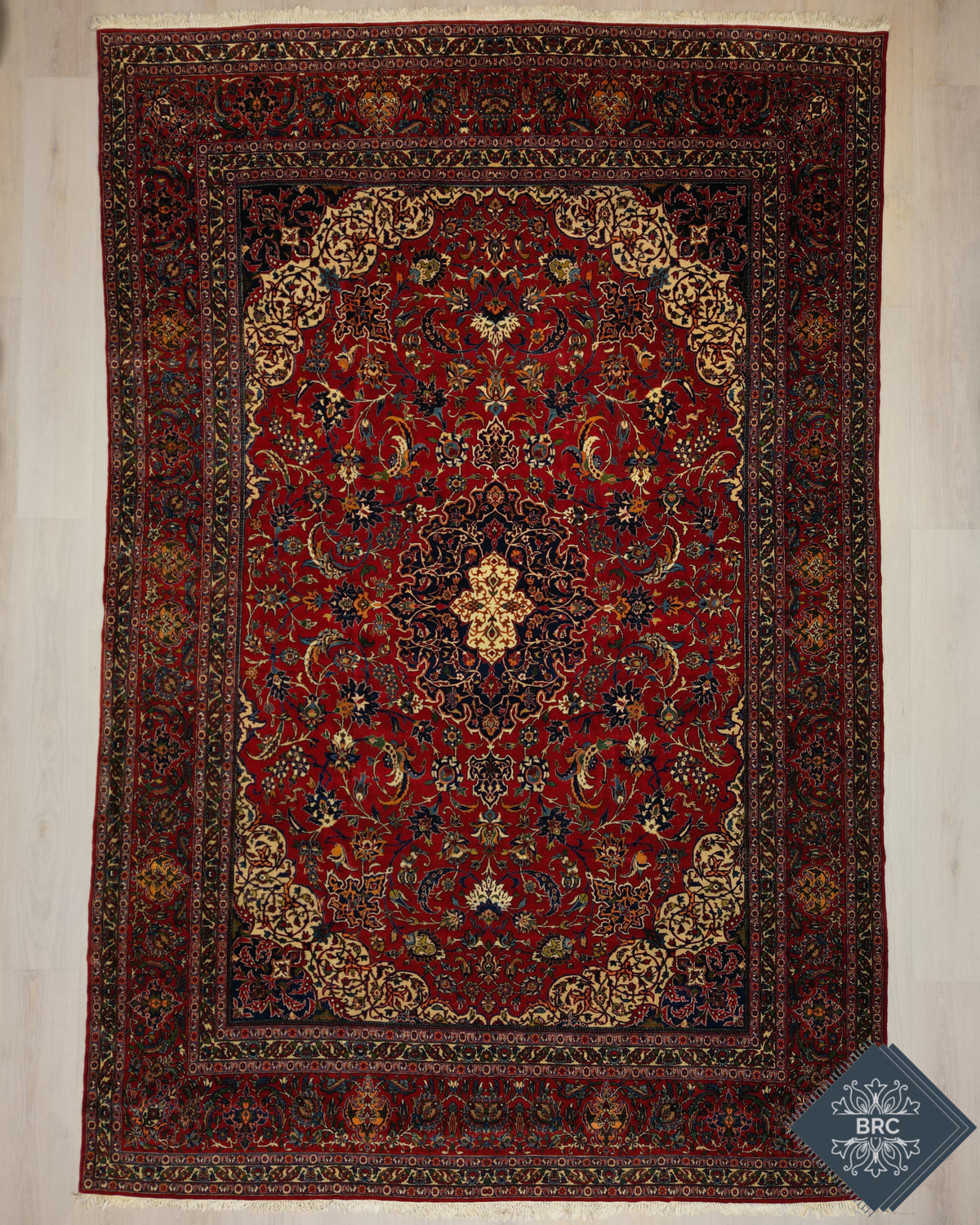 Antique Persian Isfahan Rug Circa 1920 | 8' 7" X 13' 0" | Red & Ivory Coloured | Extremely Fine | Urban Production