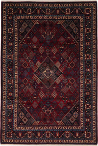 Persian Meymeh Rug | 8' 9" X 12' 9" | Geometric Design | Red & Dark-Blue Colours | Tribal Production