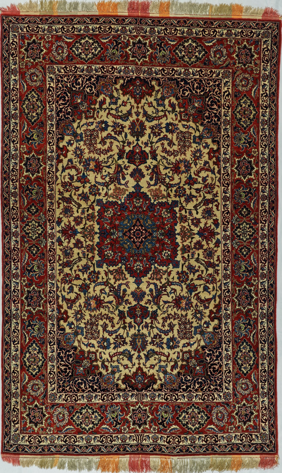 Antique Persian Isfahan Shureshi Rug Circa 1910 | 4' 7" X 7' 3" | Ivory & Red Colours | Medallion Design | Urban Production