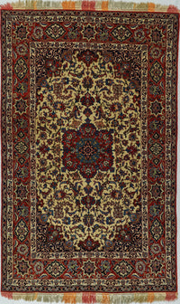 Antique Persian Isfahan Shureshi Rug Circa 1910 | 4' 7" X 7' 3" | Ivory & Red Colours | Medallion Design | Urban Production
