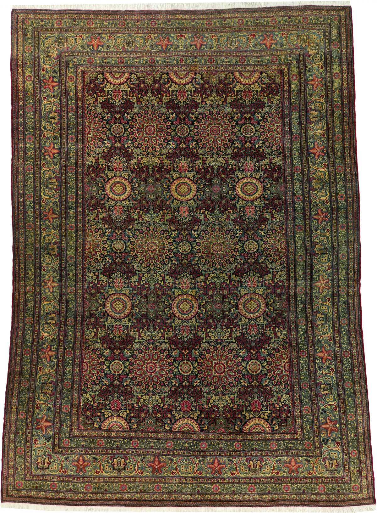 Antique Persian Tehran Rug Circa 1920 | 8' 4" X 11' 11" | Midnight Blue & Green Colours | Urban Production
