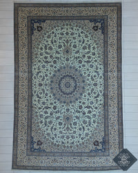 Persian Naeen Rug | 13' 7" X 20' 9" | White & Blue Colours | Extremely Fine | Urban Production