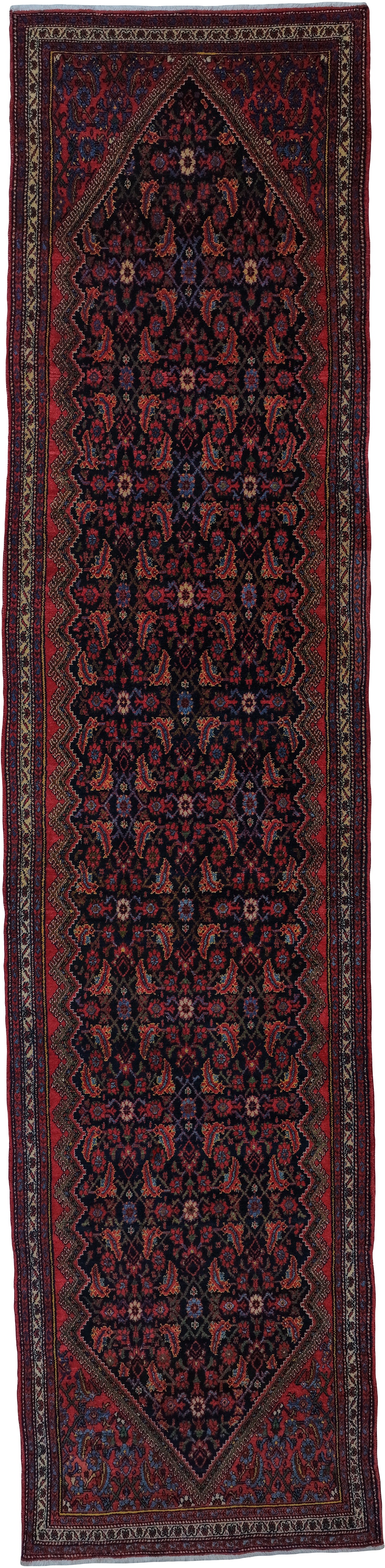 Vintage Malayer Runner Circa 1940 | 3' 10" X 16' 2" | Red & Blue Colours | Geometric Design | Herati Motif | Tribal Production