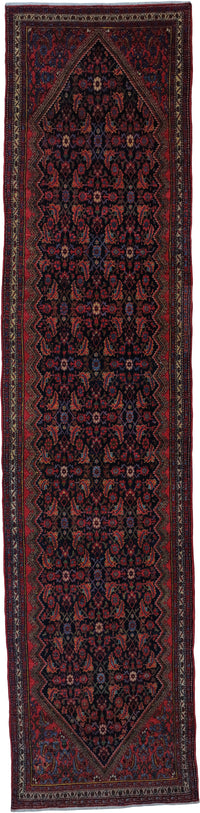 Vintage Malayer Runner Circa 1940 | 3' 10" X 16' 2" | Red & Blue Colours | Geometric Design | Herati Motif | Tribal Production