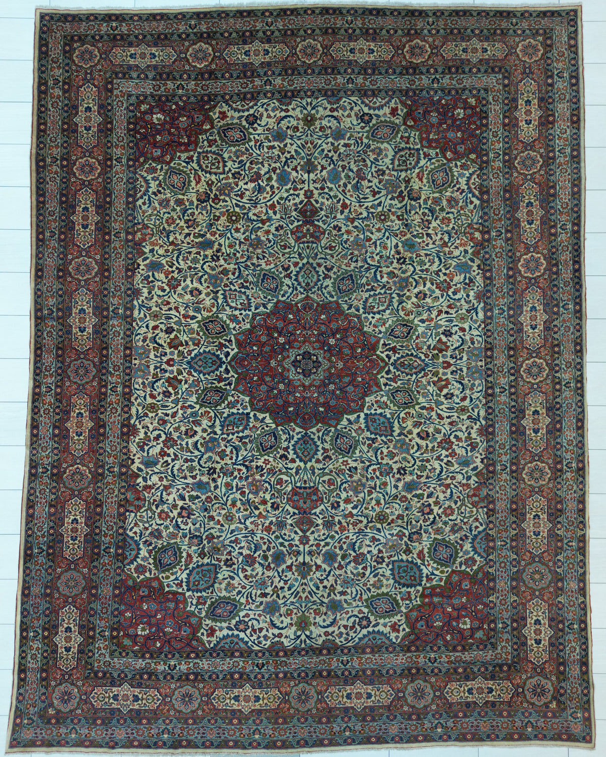 Antique Persian Tabriz Rug Circa 1910 | 12' 8" X 16' 10" | Ardabil Carpet Design | Light Colours | Urban Production