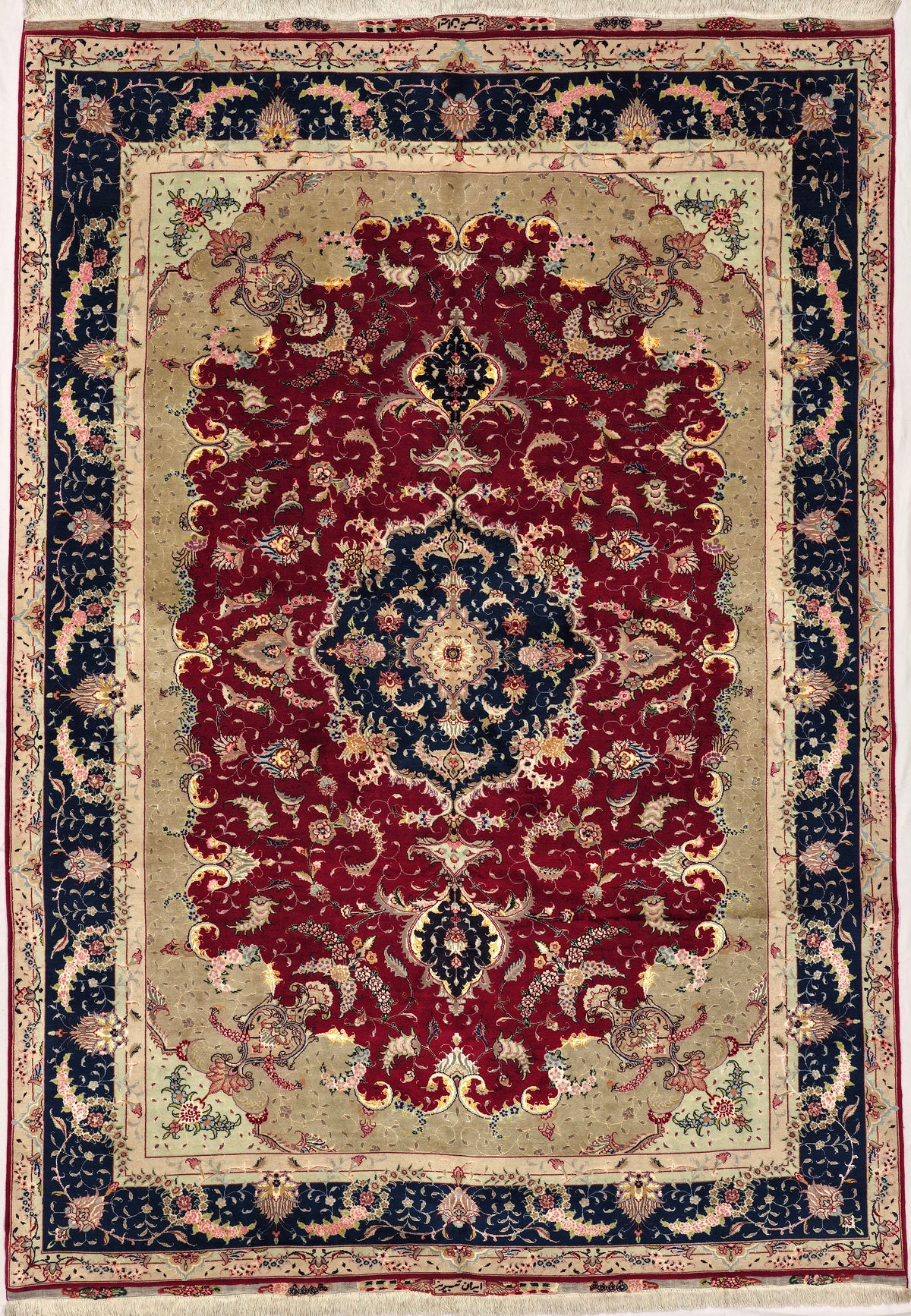 Persian Tabriz Rug | 6' 8" X 9' 5" | Red & Blue Colours | Wool & Silk | Finely Woven | Urban Production