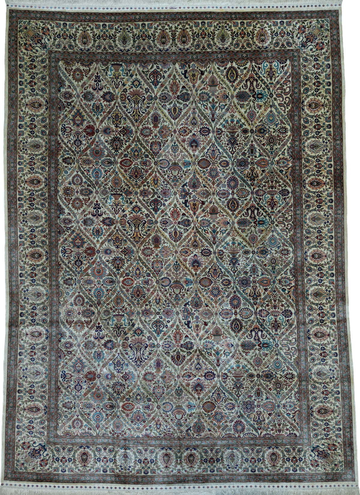 Hereke Rug Reproduction | 9' 6" X 13' 1" | Light Colours | Pure Silk | Extremely Fine | Urban Production
