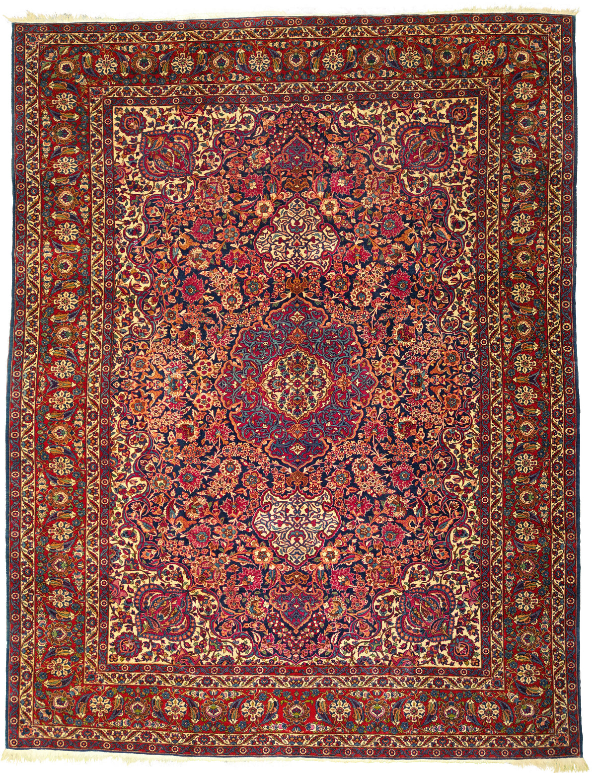 Antique Persian Isfahan Rug Circa 1880 | 8' 10" X 11' 6" | Highly Intricate Design | Navy-Blue & Red Colour | Extremely Fine | Urban Production