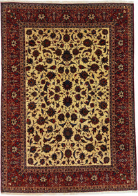 Antique Persian Isfahan Rug Circa 1910 | 8' 7" X 12' 0" | Shah Abbas Design | Ivory & Red Colour | Extremely Fine | Urban Production