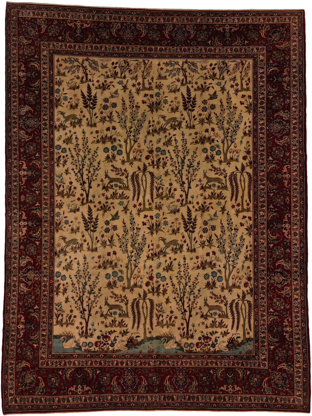 Vintage Persian Isfahan Rug Circa 1940 | 9' 3" X 12' 1" | Ivory & Red Colours | Extremely Fine | Urban Production