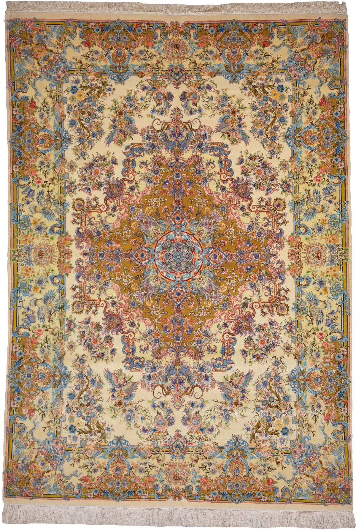Persian Tabriz Rug | 6' 6" X 9' 3" | Wool & Silk | Ivory & Peach Colours | Extremely Fine | Urban Production