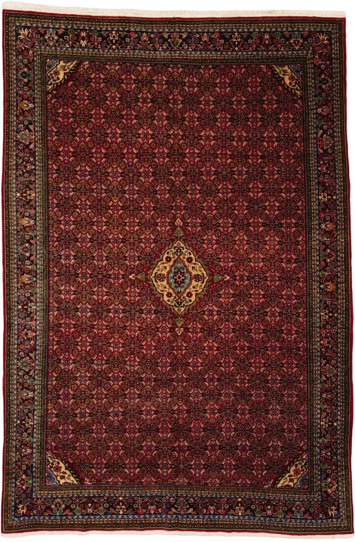Vintage Persian Bijar-Halwai Rug Circa 1960 | 7' 4" X 10' 8" | Red & Black Colours | Finely Woven | Urban Production