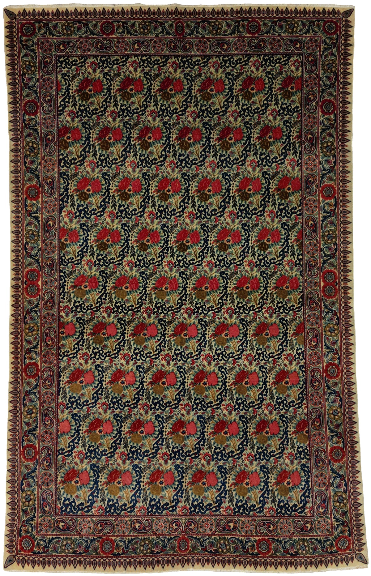Antique Persian Tehran Rug Circa 1930 | 4' 1" X 6' 8" | Floral Design | Pink & Blue Colours | Finely Woven | Urban Production
