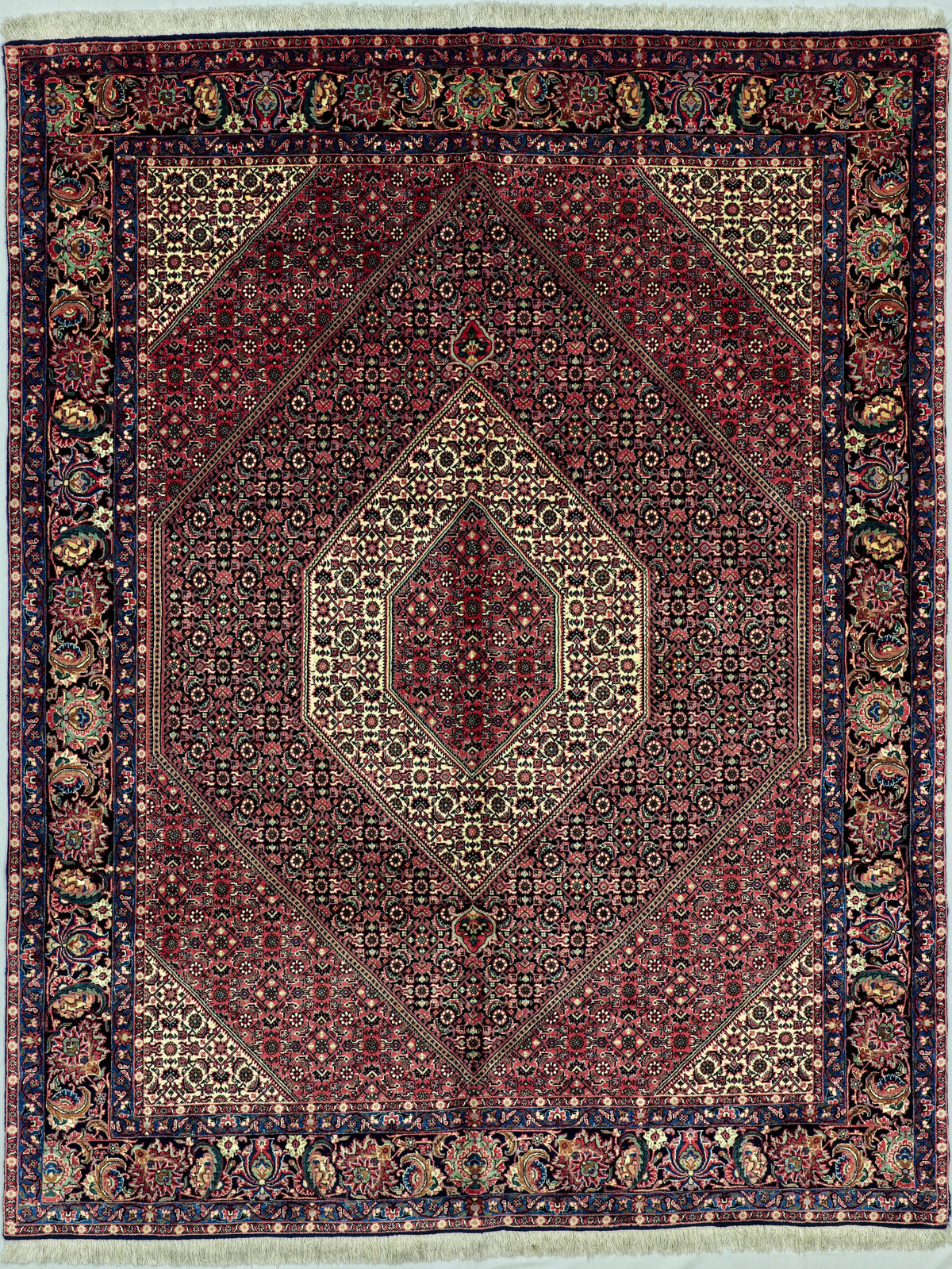 Persian Bijar Rug | 6' 6" X 8' 5" | Ivory & Red Colours | Urban Production