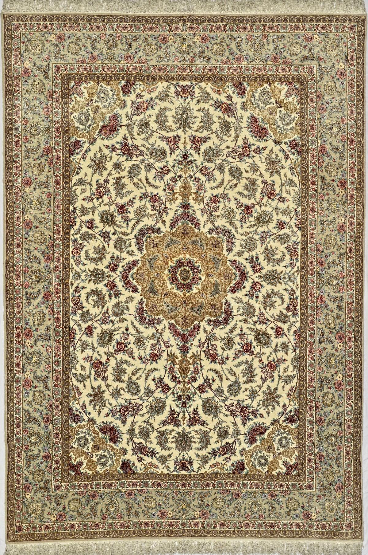 Persian Isfahan Rug | 8' 2" X 11' 5" | Wool & Silk | Light Colour | Extremely Fine | Urban Production