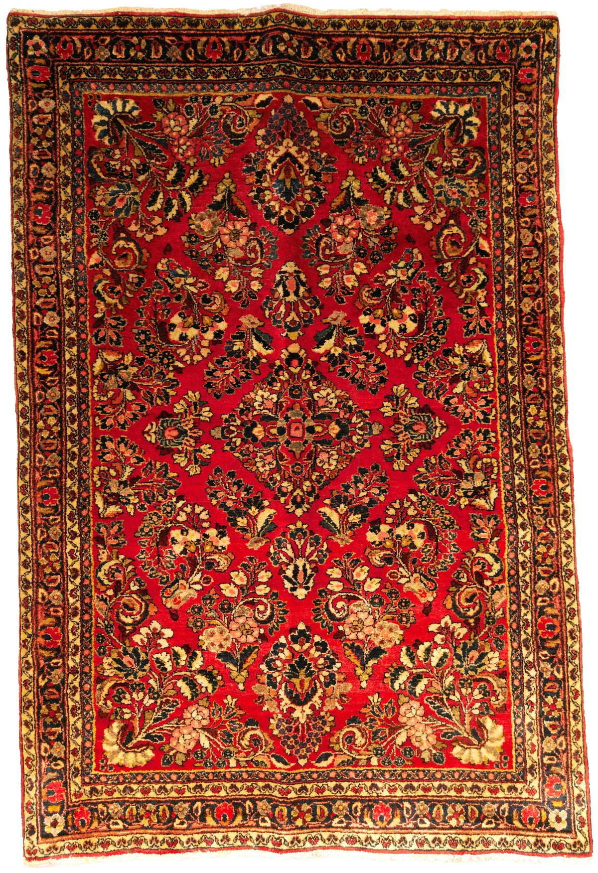 Antique Persian American Sarough Circa 1930 | 3' 4" X 4' 11" | Floral Design | Red & Black Colours | Finely Woven | Urban Production