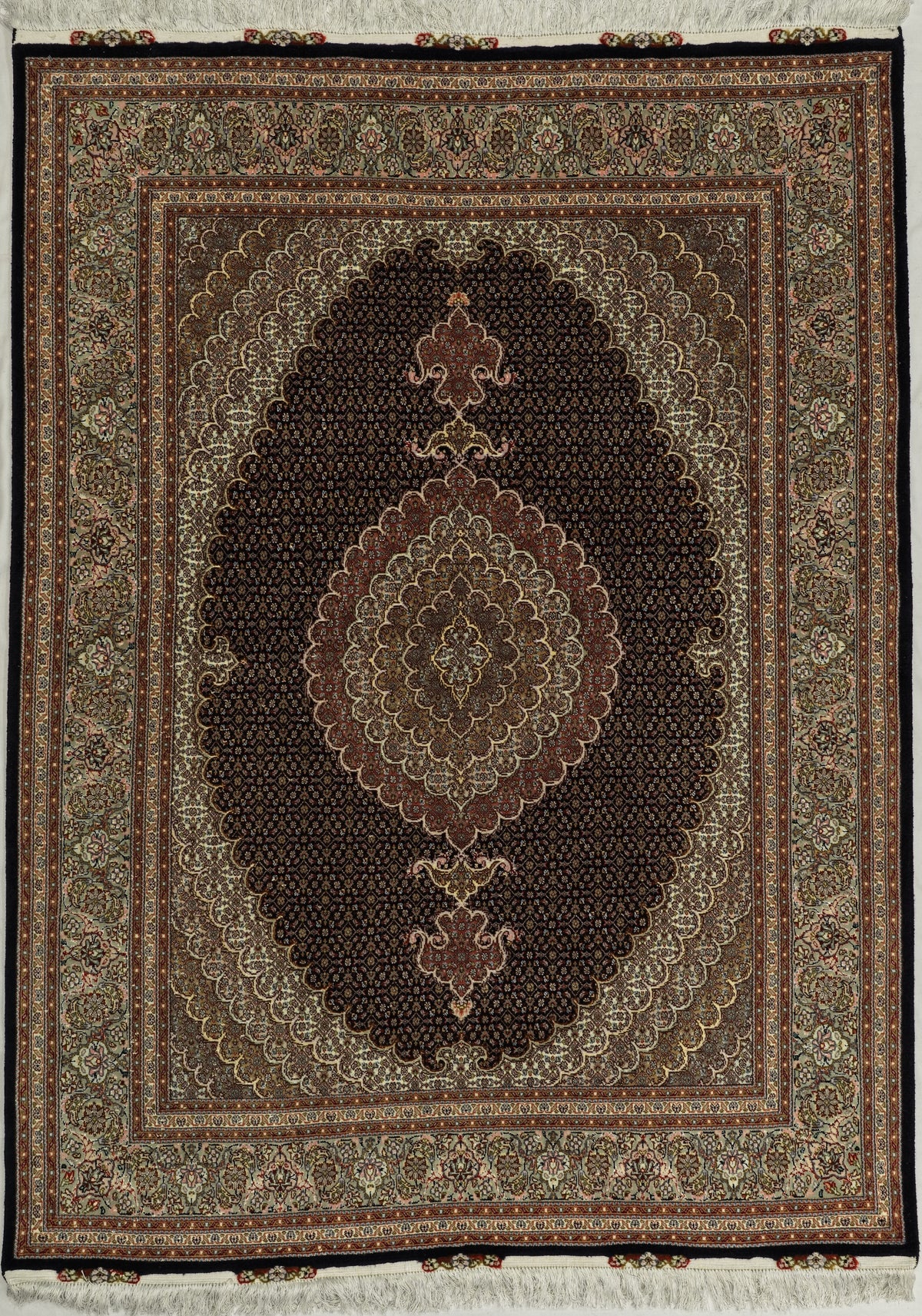 Persian Tabriz Mahi Rug | 4' 12" X 6' 10" | Fish Design | Wool & Silk | Urban Production