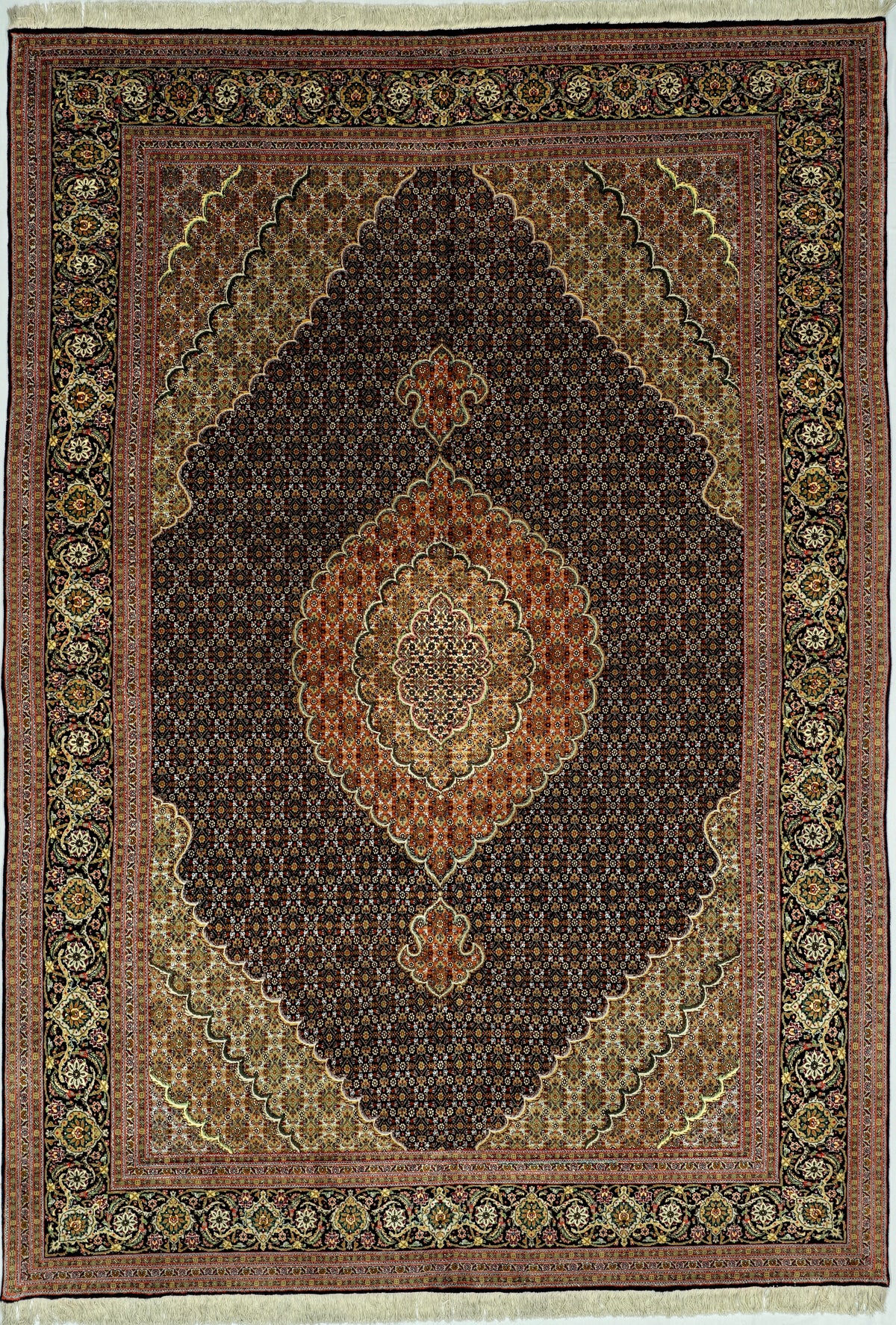 Persian Tabriz Mahi Rug | 6' 9" X 9' 8" | Fish Design | Wool & Silk | Finely Woven | Urban Production