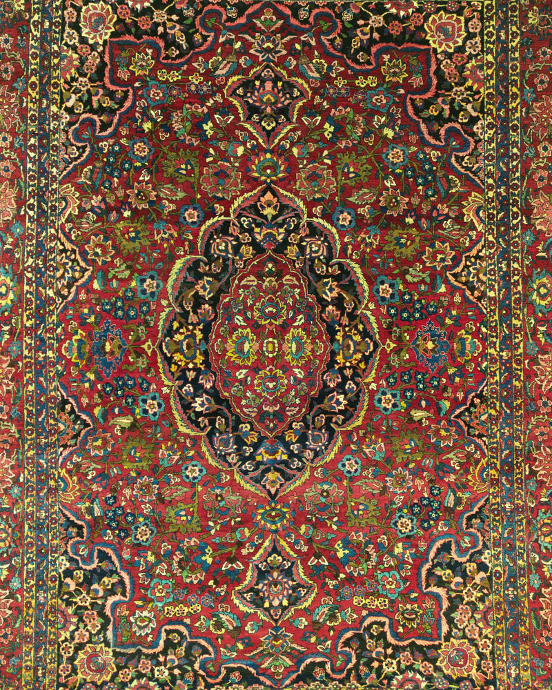 Antique Persian Bakhtiar Rug Circa 1930 | 10' 2" X 13' 9" | Large Size | Red & Black Colours | Urban Production