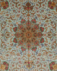 Persian Isfahan Rug | 8' 2" X 12' 2" |Wool & Silk | Extremely Fine | Light Blue & Peach Colours |Floral Medallion Design | Urban Production