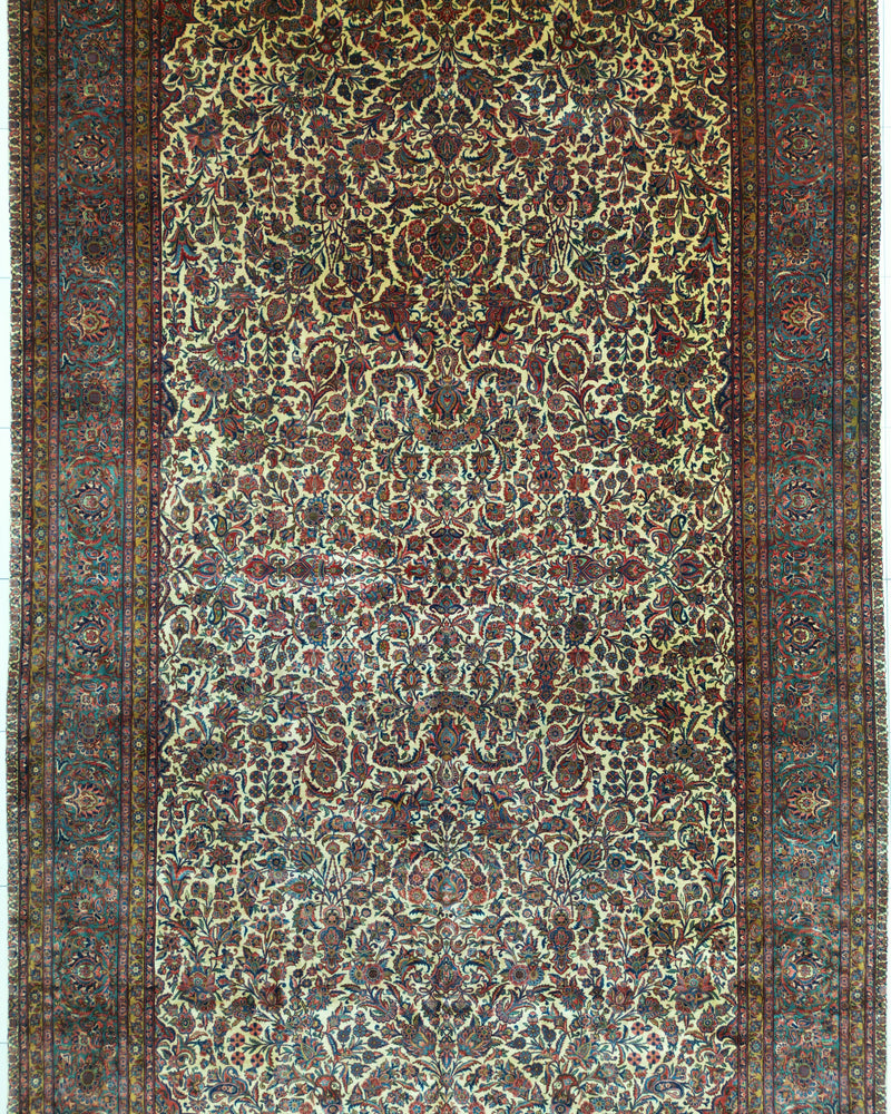 Antique Persian Qazvin Rug Circa 1910 | 11' 4" X 21' 6" | White & Blue Colours | Urban Production