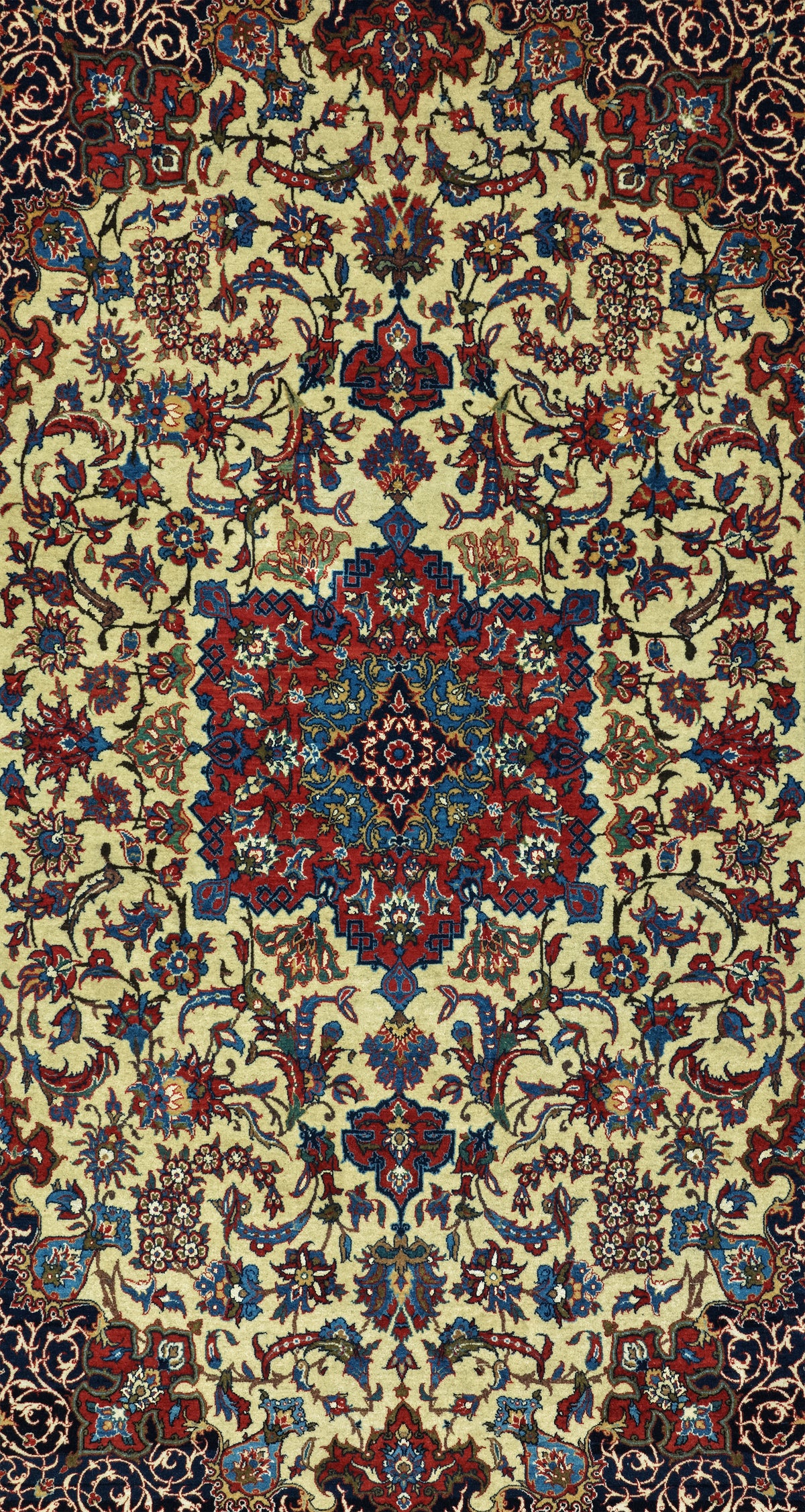 Antique Persian Isfahan Shureshi Rug Circa 1910 | 4' 7" X 7' 3" | Ivory & Red Colours | Medallion Design | Urban Production