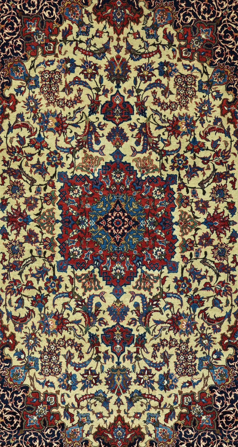 Antique Persian Isfahan Shureshi Rug Circa 1910 | 4' 7" X 7' 3" | Ivory & Red Colours | Medallion Design | Urban Production