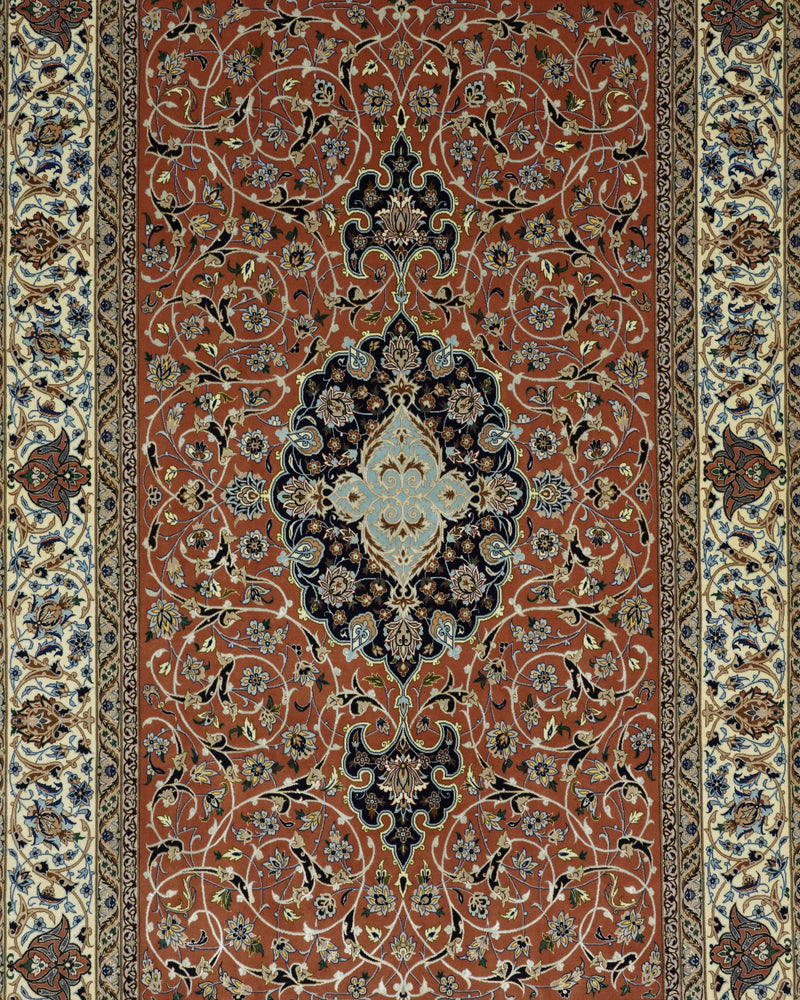 Persian Isfahan Rug | 5' 2" X 8' 3" | Coral & White Colours | Urban Production
