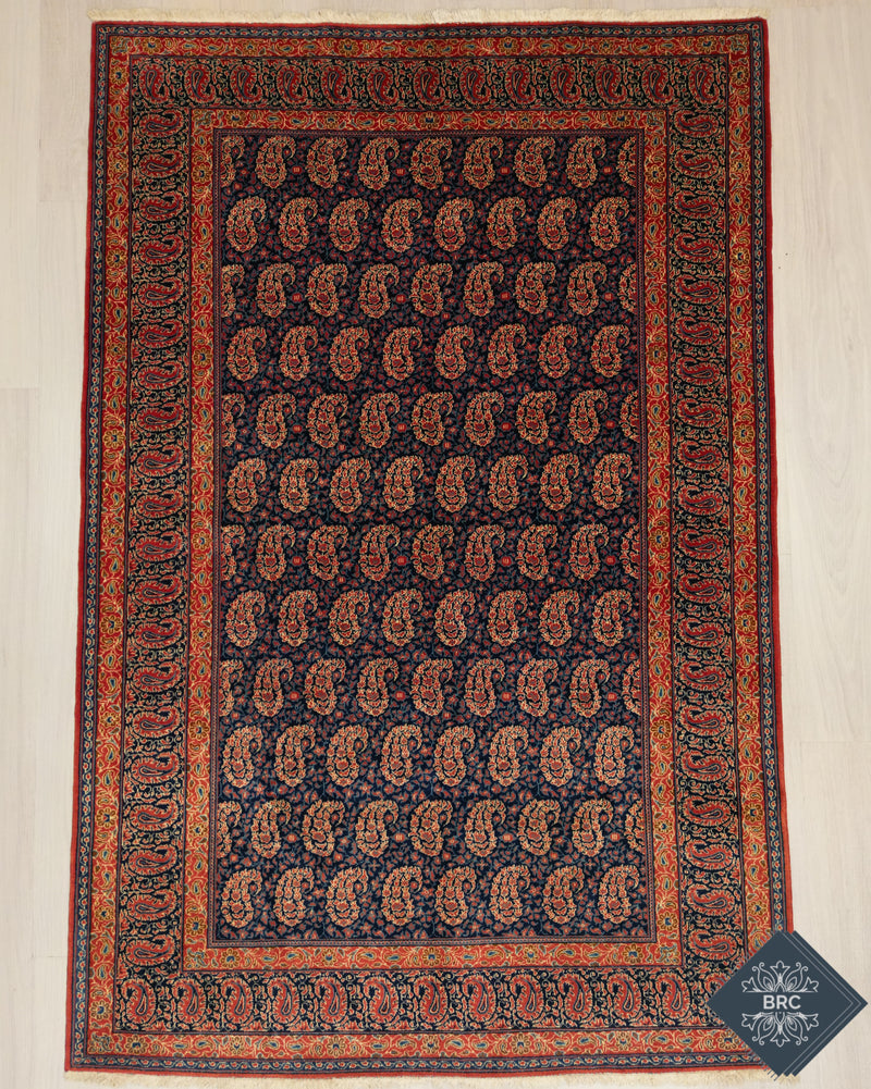 Vintage Persian Kashan Rug Pair Circa 1950 | 4' 5" X 6' 11" each | Blue & Orange Colours | Urban Production
