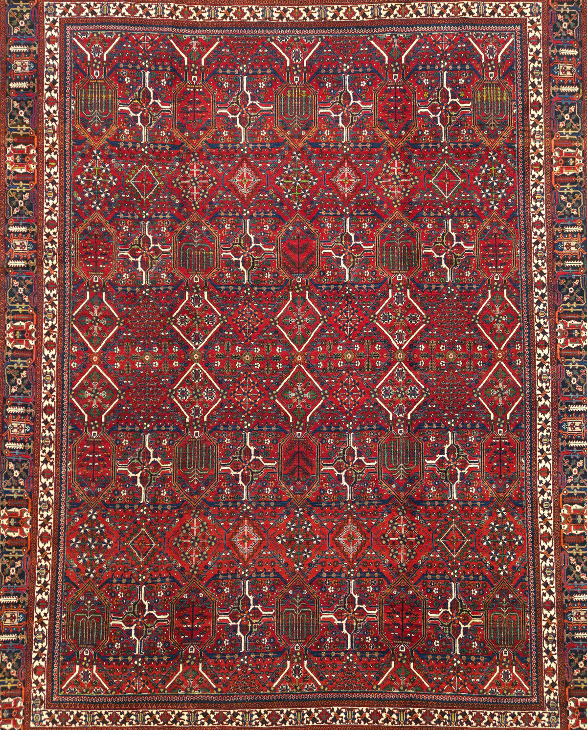 Vintage Persian Meymeh Rug Circa 1950 | 9' 1" X 12' 4" | Red Colour | Allover Geometric Design | Tribal Production