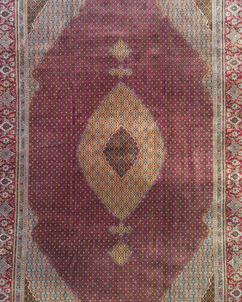 Vintage Persian Tabriz Mahi Rug Circa 1980 | 10' 1" X 16' 5" | Fish Design | Red Colour | Wool & Silk | Extremely Fine | Urban Production