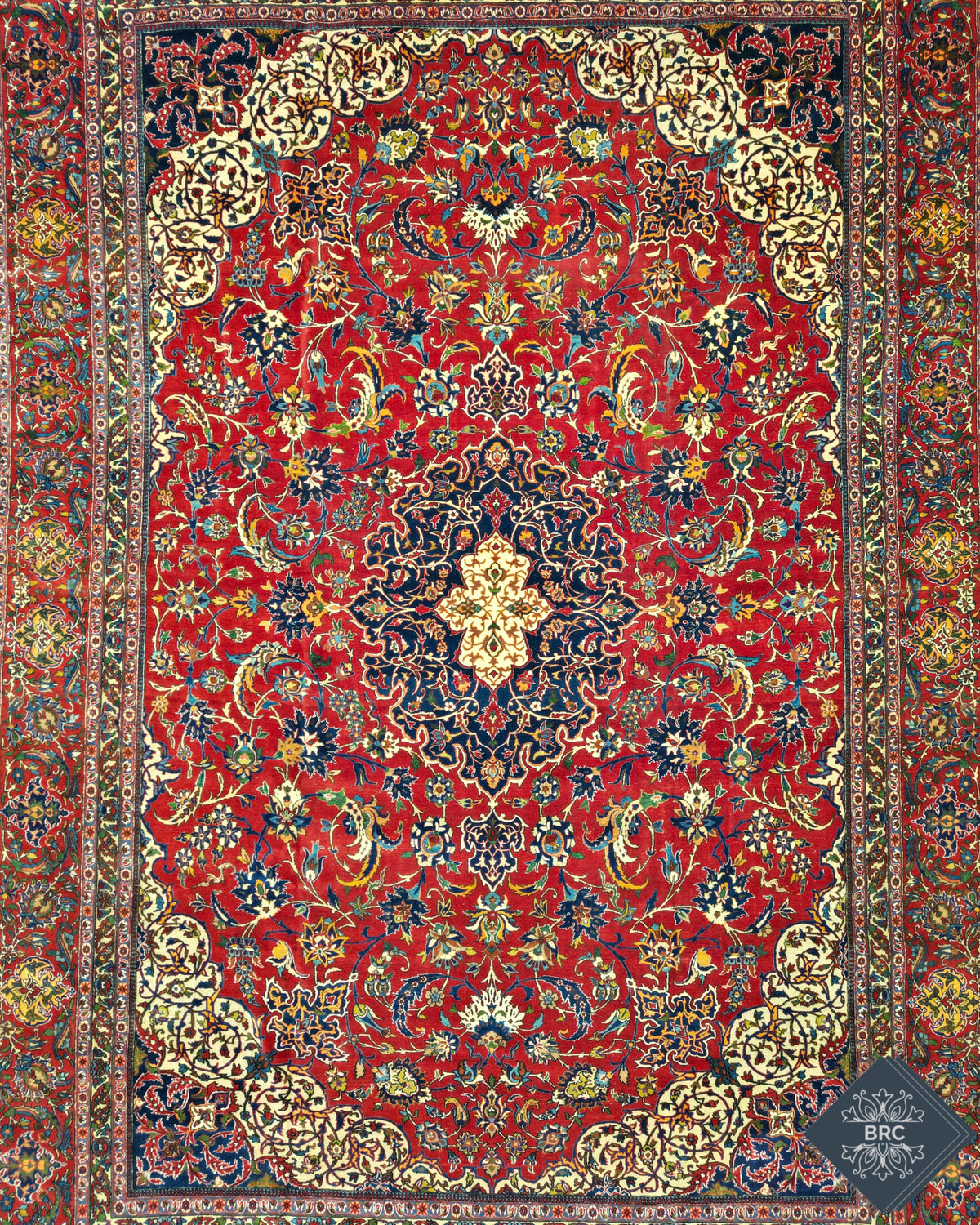 Antique Persian Isfahan Rug Circa 1920 | 8' 7" X 13' 0" | Red & Ivory Coloured | Extremely Fine | Urban Production