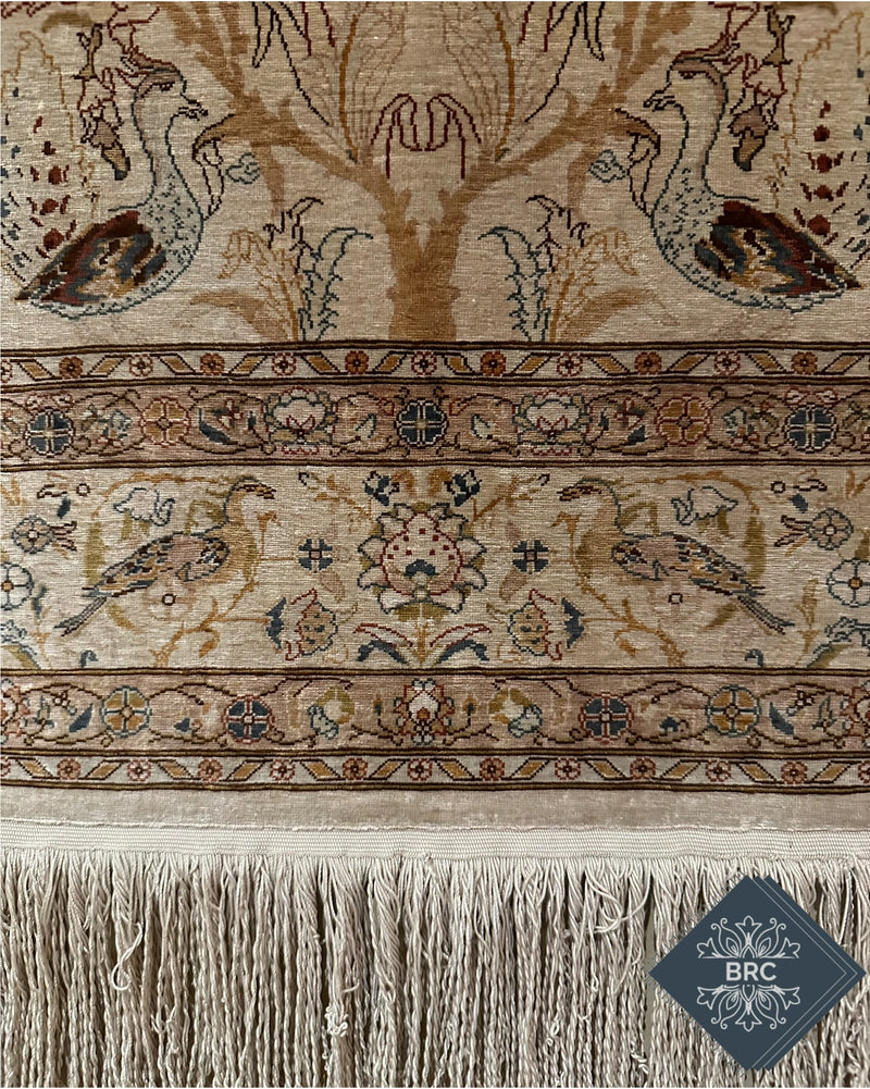 Vintage Turkish Hereke Rug Circa 1980 | 2' 11" X 3' 11" | Light Colours | Pure Silk | Extremely Fine | Urban Production