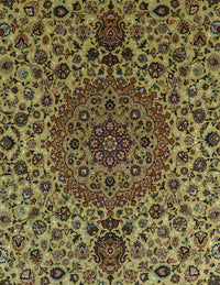 Vintage Persian Tabriz Faraji Rug Circa 1970 | 9' 10" X 13' 9" | Olive Green & Orange Colours | Floral Medallion Design | Urban Production